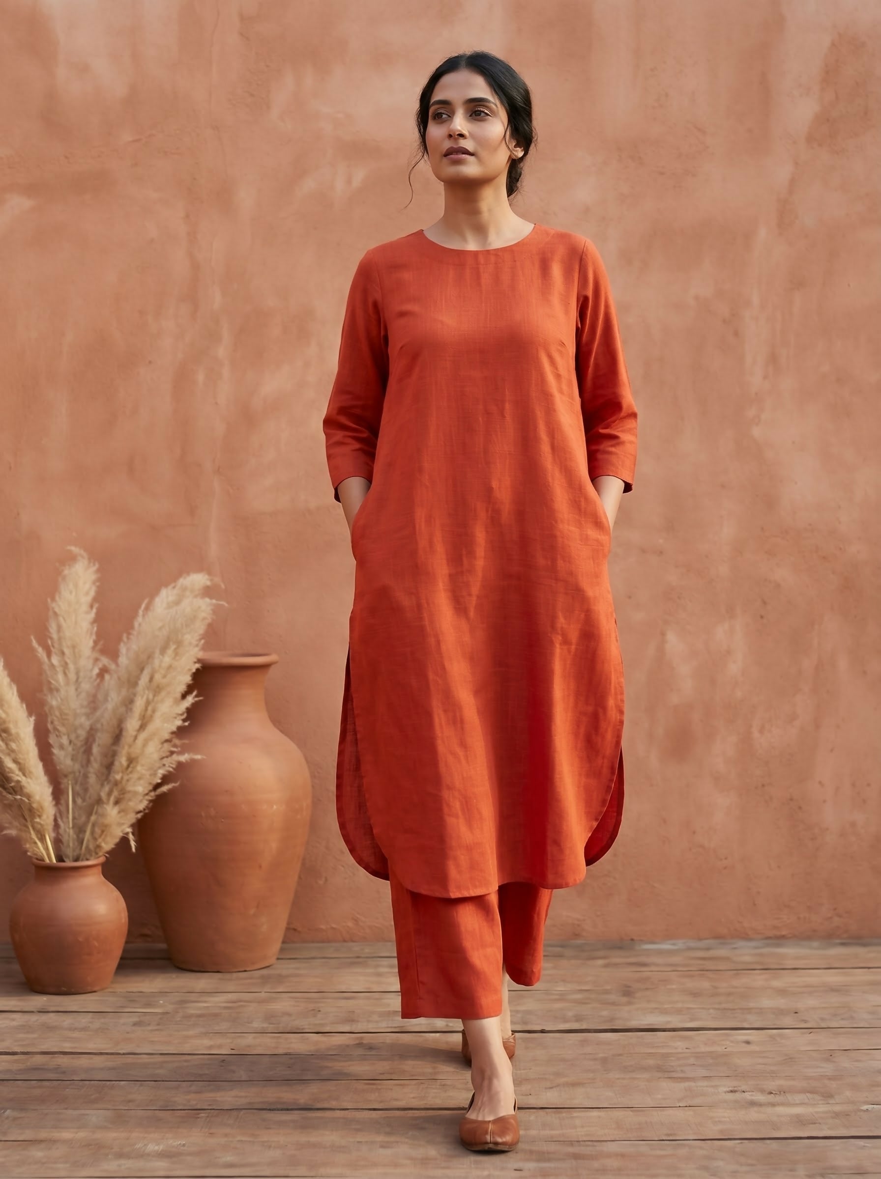 Gharana India Aira Rust Orange Cotton Co-ord Set - Dista