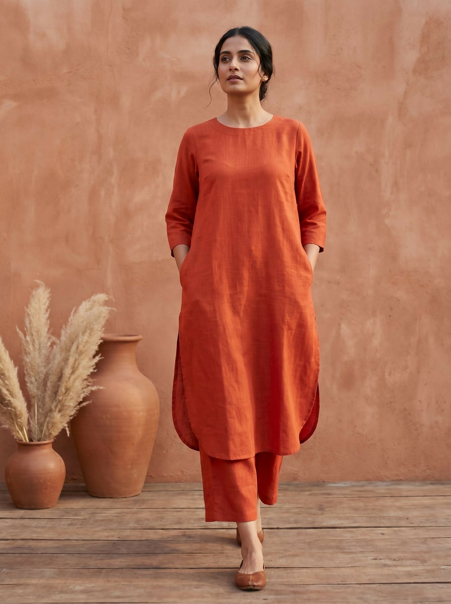 Gharana India Aira Rust Orange Cotton Co-ord Set - Dista