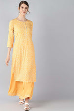 Thumbnail for Ahika Yellow Crepe Bandhani Printed Straight Kurta Palazzo Set - Distacart