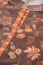 Thumbnail for Ahika Brown Poly Crepe Floral Print Straight Suit Set