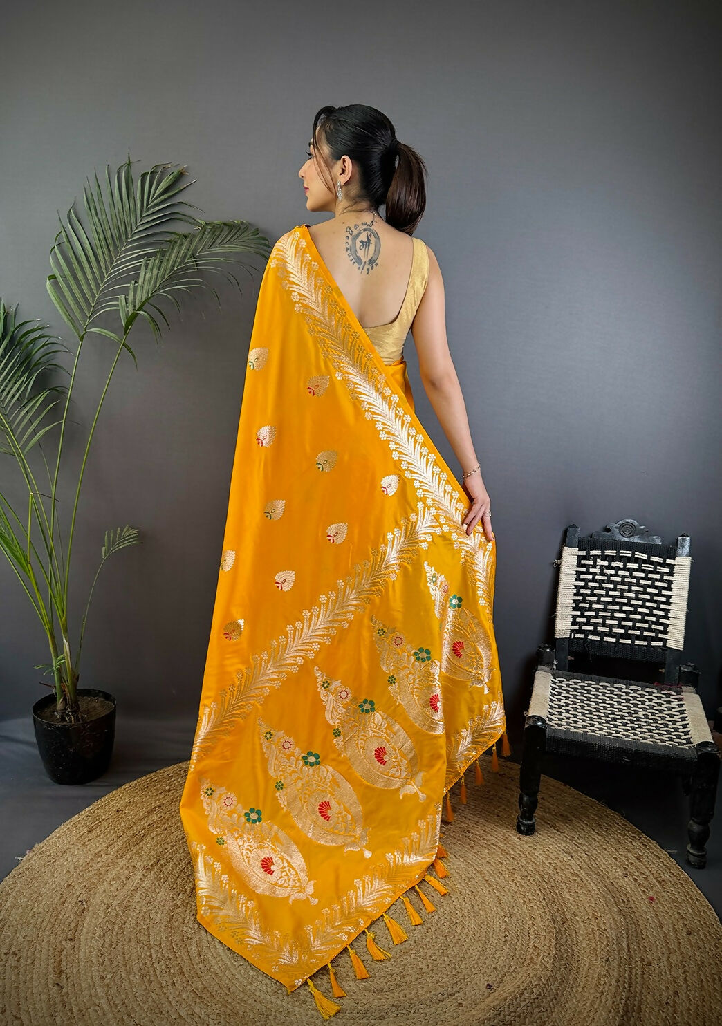 Joban Fashion Banarasi Orange Woven Soft Silk Saree