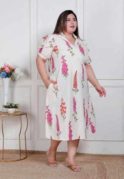 Miravan Plus Size Womens Off White Flower Printed Cotton Flex Maxi Dress - Distacart