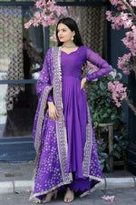 Thumbnail for Jyoti Fashion Women's Purple Tabby Silk Designer Kurta with Trouser & Dupatta - Distacart