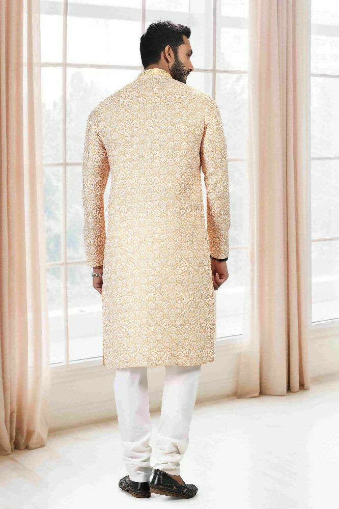 Raivat Ethnic Cotton Thread Work Kurta Pajama In Yellow Colour - Dista