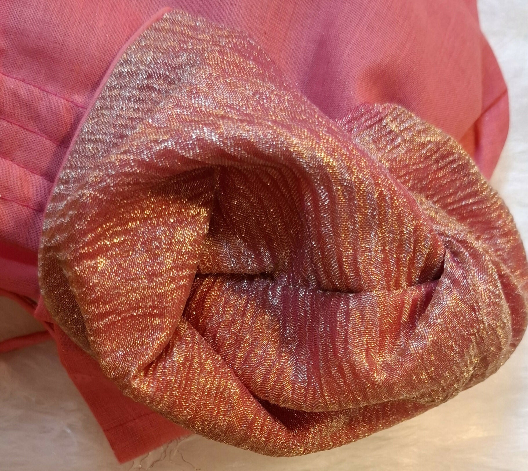 Kia Fashions Coral Pink Crush Tissue Self Design Readymade Blouse