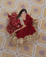 Thumbnail for Jyoti Fashion Women's Maroon Faux Blooming Sequins Zari Embroideredy Anarkali Dress with Dupatta - Distacart