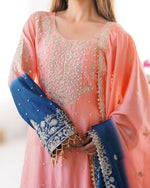 Thumbnail for The52 Women's Beautiful Chinon silk Fabric Embroidery Work Straight Kurta Palazzo and Dupatta Set - Distacart