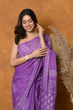Thumbnail for Very Much Indian Handblock Printed Cotton Saree With Natural Dyes - Purple - Distacart