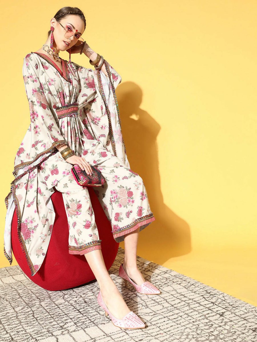 Ahalyaa Women Beige Colour Crepe Digital Printed Kurta Palazzo Set - Distacart