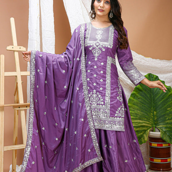 Lehenga Mart Designer Sharara Suit With Kurta, Sharara, Dupatta For Women-Lavender Violet - Distacart