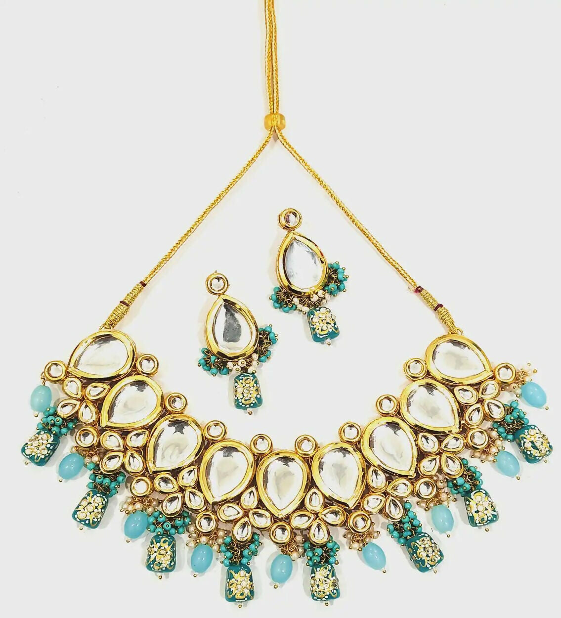 Joban Fashion Hand Made High Quality Gold Plated Base Metal Alloy Kundan Stone Studded Kundan Jewellery Set - Distacart