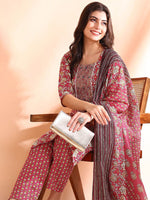 Thumbnail for Ode by House of Pataudi Printed Mirror Work Pure Cotton Kurta With Trousers & Dupatta - Distacart