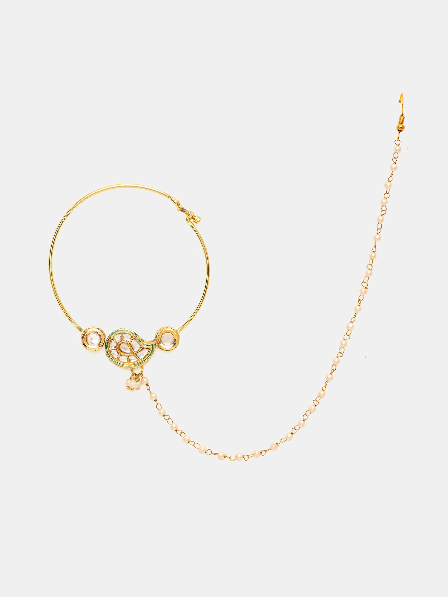 Ruby Raang 22k Gold Polished Kundan Maharani Nose Ring (Clip On)