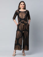 Thumbnail for Ahalyaa Womens Black Crepe Copper Foil Printed Jumpsuit
