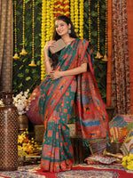 Thumbnail for Astita Linen Cotton Rama Green Saree