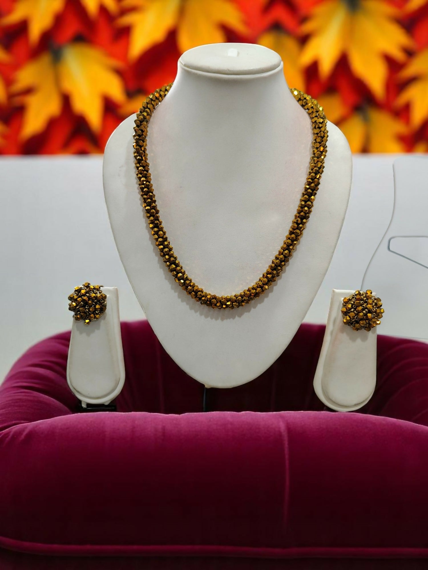Inhanns Noor-E-Jalwa – Handmade Crystal Bead Necklace / Necklace With Earrings -Adjustable - Golden - Distacart