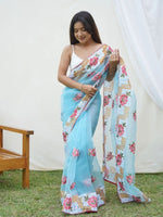 Thumbnail for Anouk Floral Printed Embroidered Organza Saree - Distacart