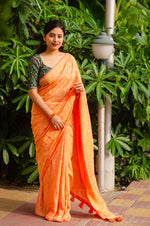 Thumbnail for Saffron Jute Silk Woven Design Saree with Unstitched Blouse - Hiral Fashion - Distacart