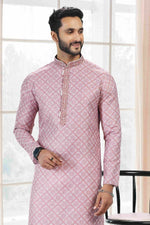 Thumbnail for Raivat Ethnic Cotton Thread Work Kurta Pajama In Baby Pink Colour - Dista