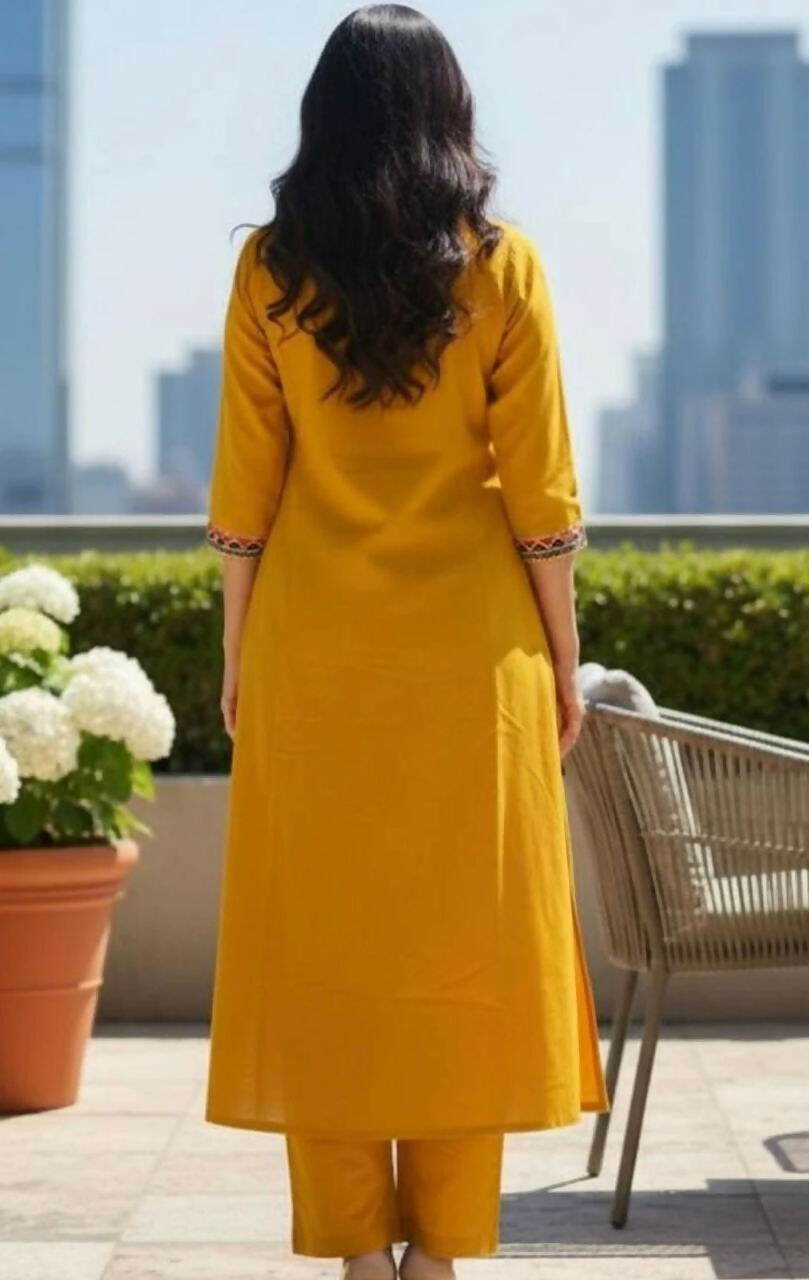 Miravan Womens Yellow Kurta And Palazzo Set - Dista