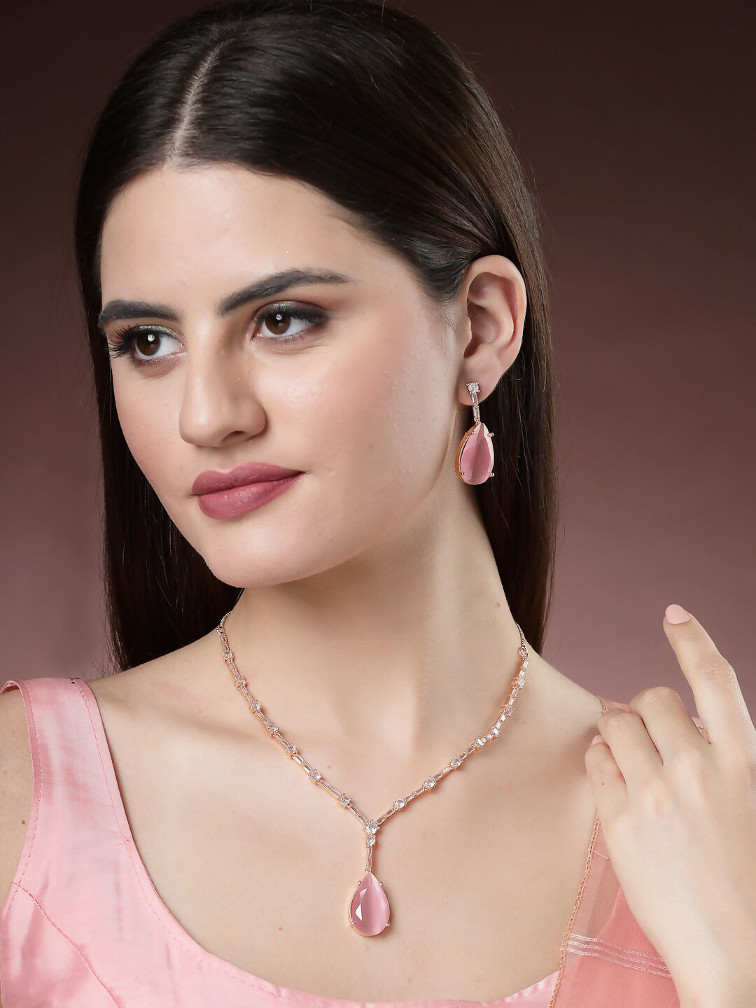 NVR Women's Rose Gold Artificial Stones Studded Handcrafted Jewellery Set - Distacart