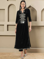 Thumbnail for Joban Fashion Women Black Velvet Hand Embellishment Stitched Kurta Set - Distacart