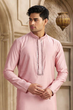 Thumbnail for Raivat Ethnic Banarasi Art Silk Mirror Work Kurta Pajama In Dark Pink Colour