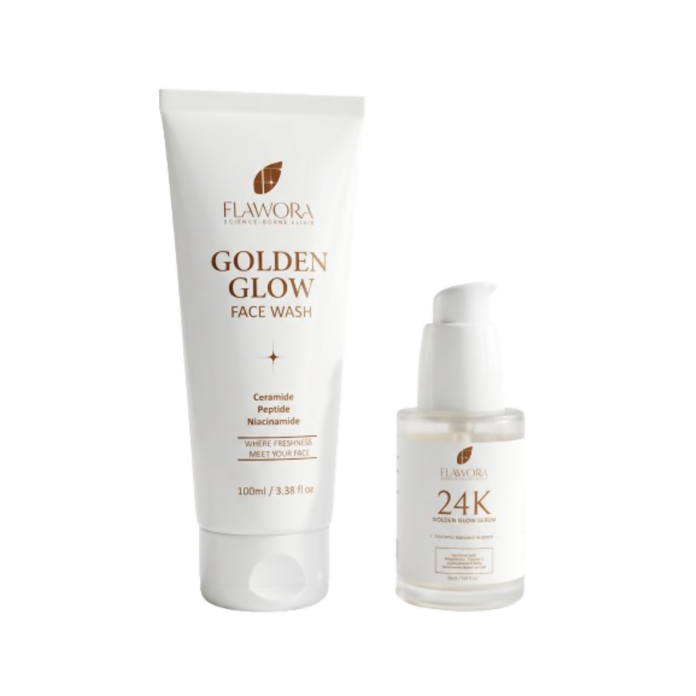 Flawora Set of Golden Glow Face Wash and 24k Golden Glow Face Serum - Dista