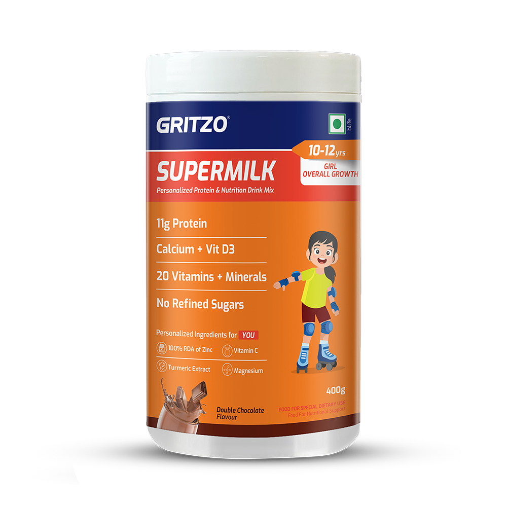 Gritzo SuperMilk Overall Growth (7-12y Girls), Zero Refined Sugar, 21 Vitamins & Minerals - Distacart