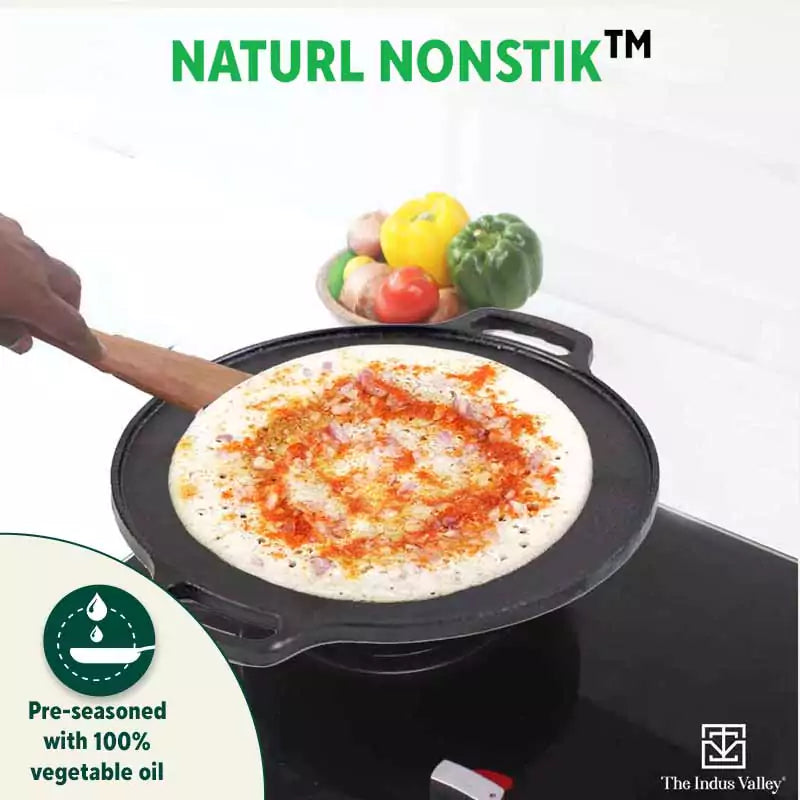 The Indus Valley CASTrong Cast Iron Roti/Dosa Tawa, Pre-seasoned, Nonstick, 100% Pure, Toxin-free, Gas & Induction,Spatula, 30.2cm, 2.4kg