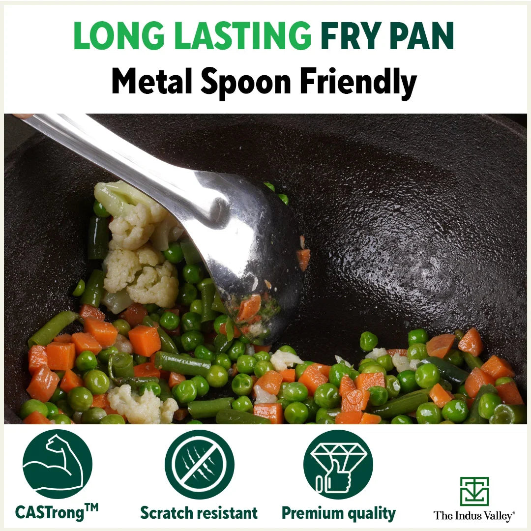 The Indus Valley CASTrong Cast Iron Fish Fry Pan, Pre-seasoned, Nonstick, 100% Pure, Toxin-free, Induction, 22.4/25cm, 1.5kg/2kg - Distacart