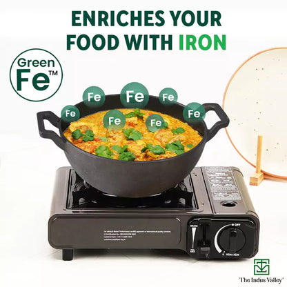 The Indus Valley CASTrong Cast Iron Kadai, Pre-seasoned, Nonstick, 100% Pure, Toxin-free, Induction, 21/25cm, 1.7L/3.3kg - Distacart