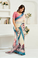 Thumbnail for Vastranavya Cream Digital Printed Linen Ready To Wear Designer Saree with Unstitched Blouse - Distacart