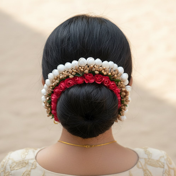 Red & Gold Flower Hair Gajra - Distacart