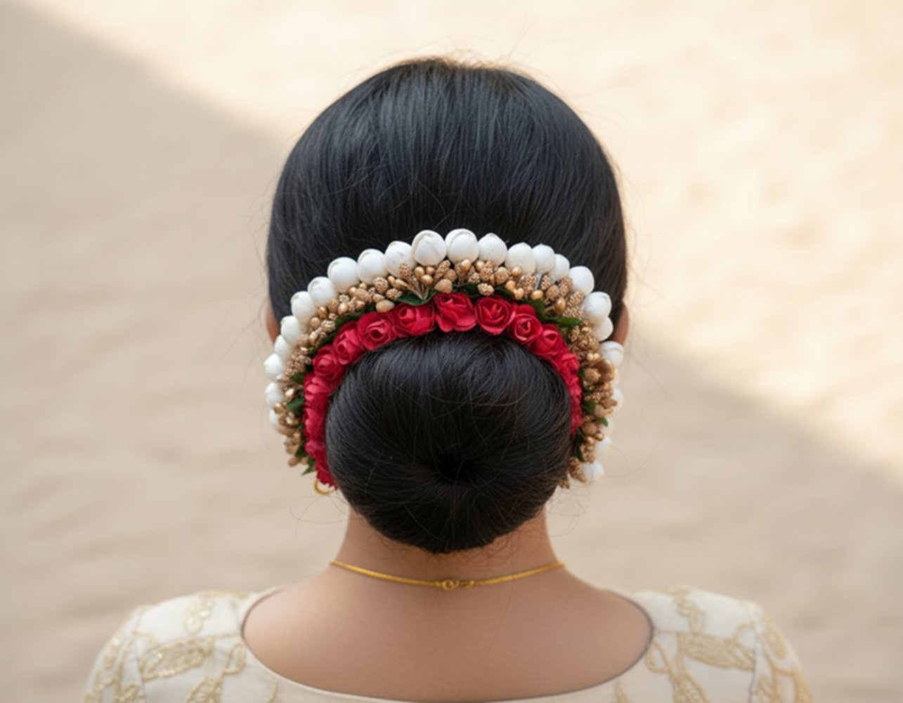 Red & Gold Flower Hair Gajra - Distacart
