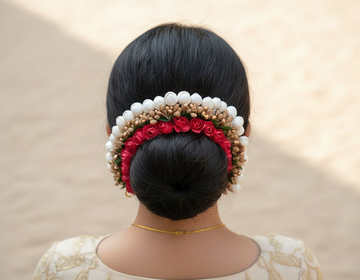 Red & Gold Flower Hair Gajra - Distacart