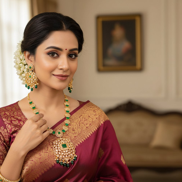 Uncut & Emerald Designer Necklace Set