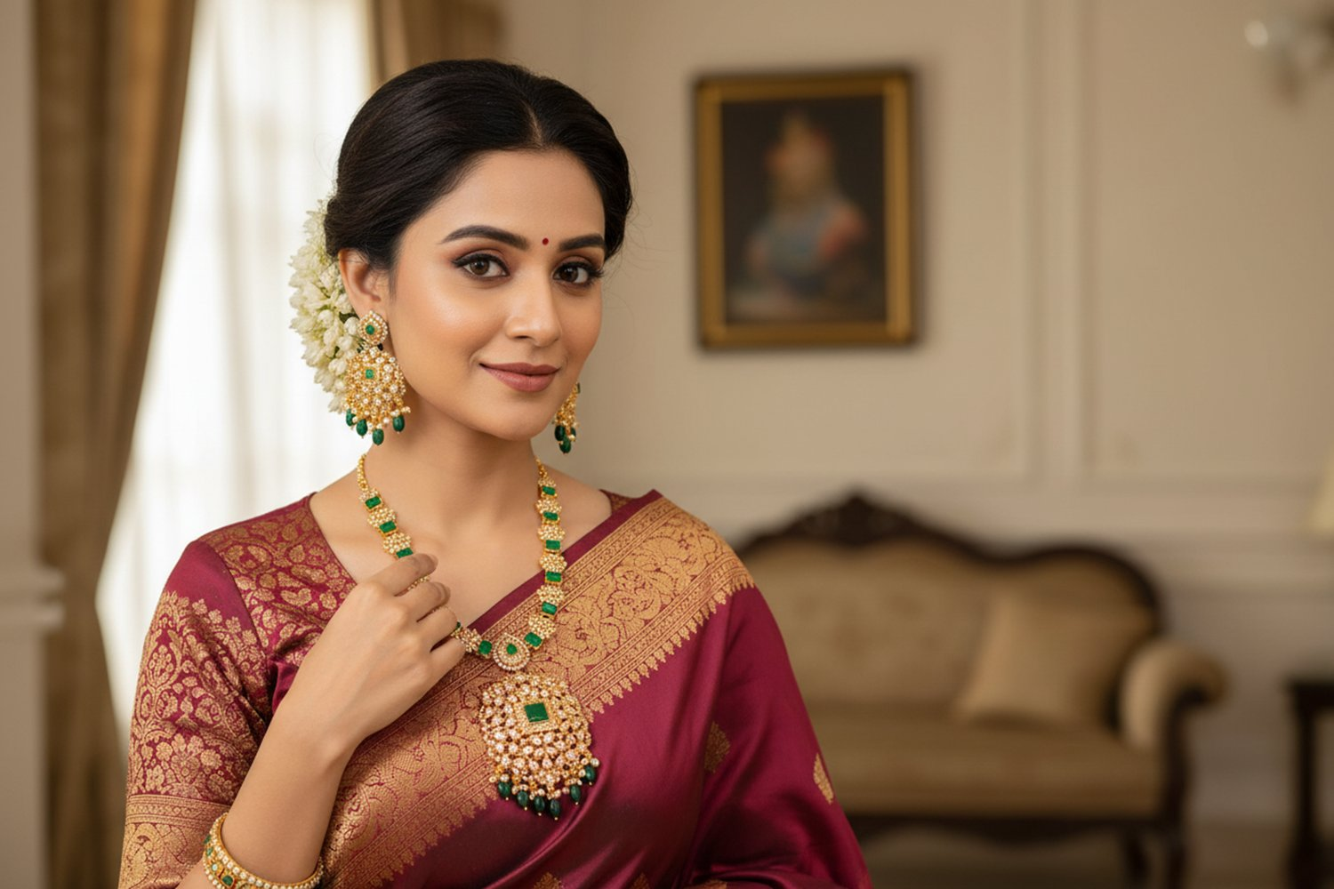 Uncut & Emerald Designer Necklace Set - Distacart