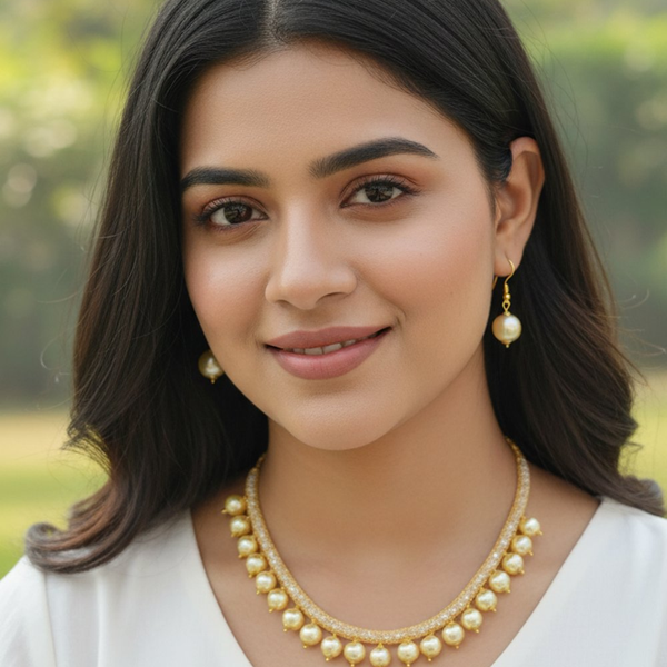 Gold Designer Pearls Necklace - Distacart