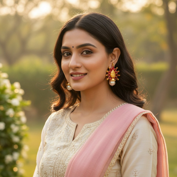 Pink Kemp Temple Earrings
