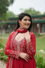 Thumbnail for Joban Fashion Red Georgette Sequence Embroidery Work Kurta Set