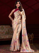 Thumbnail for Vegaa Fashion Cream Japan Satin With Pearl Lace Printed Designer Saree