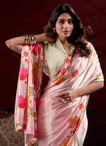 Thumbnail for Vegaa Fashion Light Pink Japan Satin With Pearl Lace Printed Designer Saree
