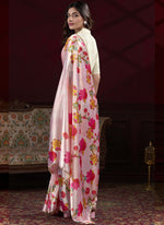 Thumbnail for Vegaa Fashion Light Pink Japan Satin With Pearl Lace Printed Designer Saree