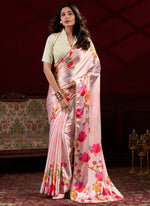 Thumbnail for Vegaa Fashion Light Pink Japan Satin With Pearl Lace Printed Designer Saree