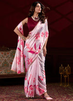 Thumbnail for Vegaa Fashion Light Pink Japan Satin With Pearl Lace Printed Designer Saree