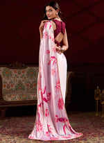 Thumbnail for Vegaa Fashion Light Pink Japan Satin With Pearl Lace Printed Designer Saree
