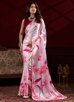 Thumbnail for Vegaa Fashion Light Pink Japan Satin With Pearl Lace Printed Designer Saree