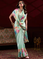 Thumbnail for Vegaa Fashion Sea Green Japan Satin With Pearl Lace Printed Designer Saree