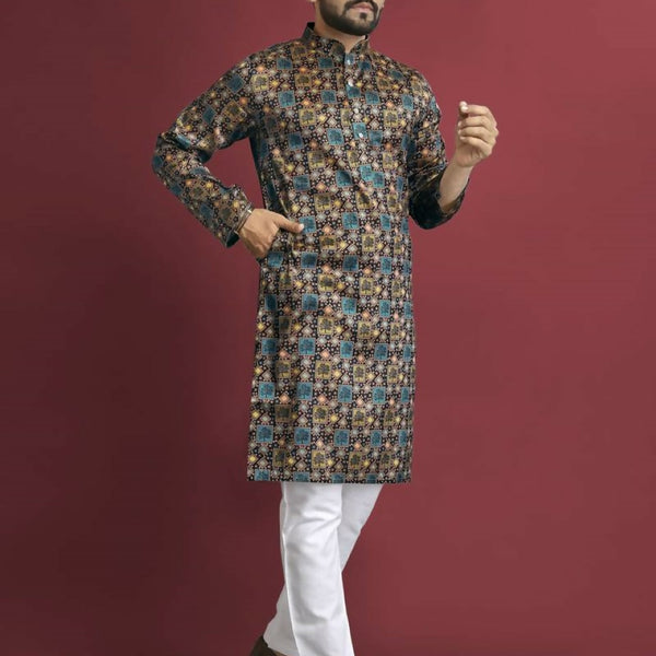 Anaita Multicolour Printed Pure Silk Straight Kurta - Distacart